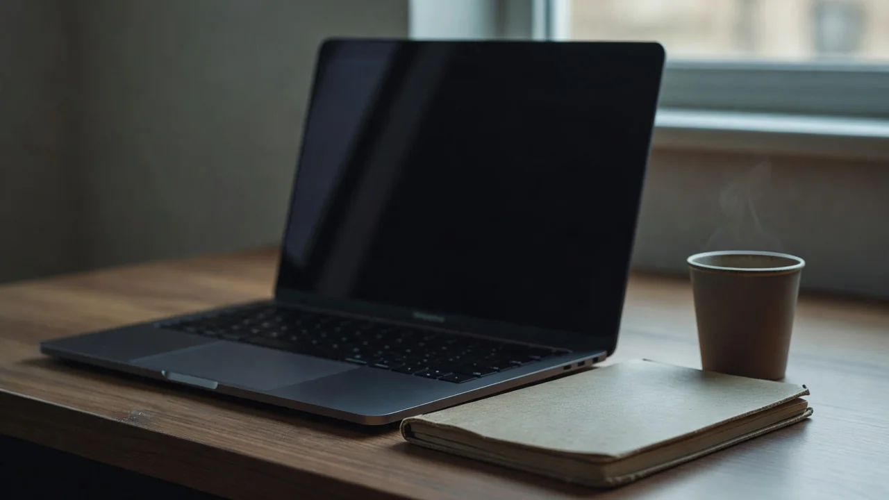 Pantalla de portátil con una plataforma educativa abierta junto a un cuaderno y café